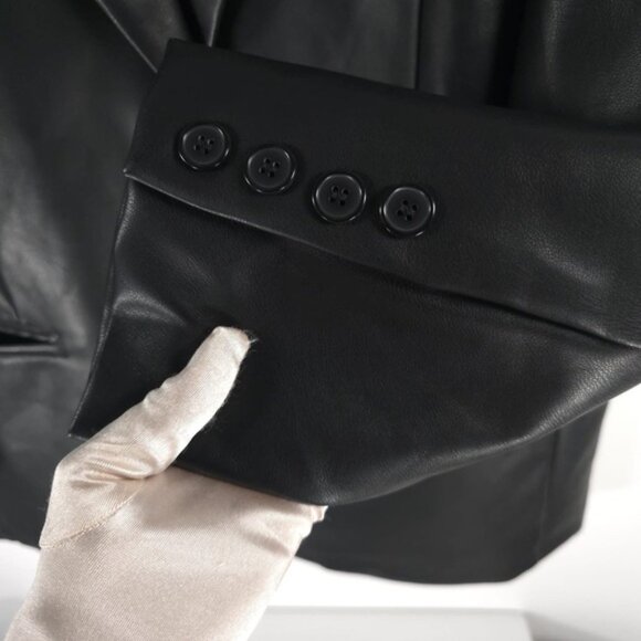 NWT REBECCA MINKOFF BLACK Faux Leather Blazer Jacket 2 Button & Pockets Sz M & L - Picture 11 of 13